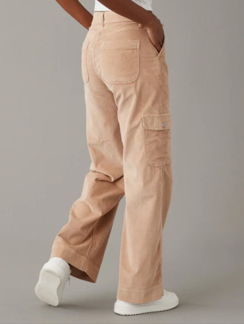 American Eagle corduroy baggy wide leg pants tan size 0 regular